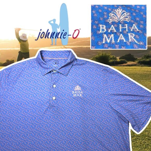 johnnie-O Other - Johnnie-O Top Shelf Blue Pink Polo Size XL Palm Tree Graphic Bahama Flag Logo